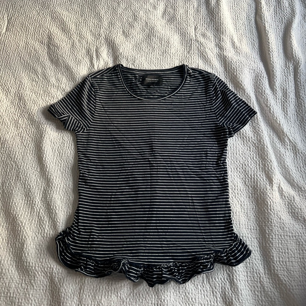 Striped Navy and White Ruffle Top